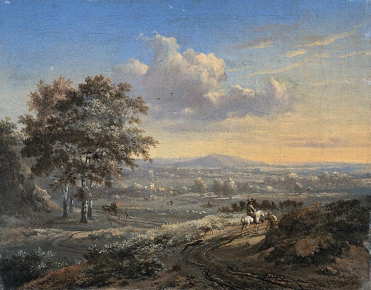 Jan Wijnants Hilly landscape with a rider on a country road. oil painting picture